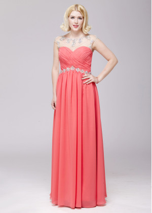 Coral Chiffon Beaded Prom Dress For Mother Of The Bride